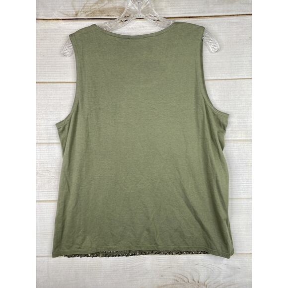 Chico's Tank Top Sz 2 Women L Green Sequins Front Sleeveless Party Lined Stretch - Picture 11 of 11
